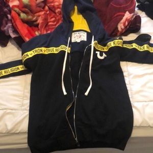 True religion zip up hoodie (yellow and navy blue)